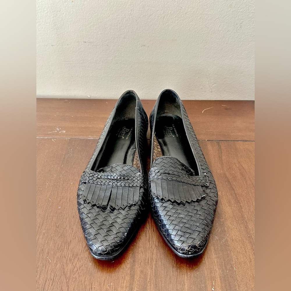 G.H. Bass & Co. Black Woven Leather Kiltie Flats